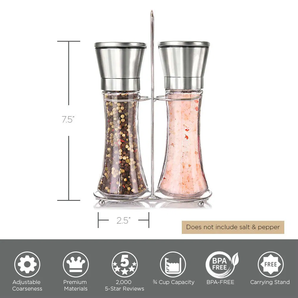 Conjunto de Moedores de Sal e Pimenta em Aço Inoxidável Alto com Suporte Esg11407