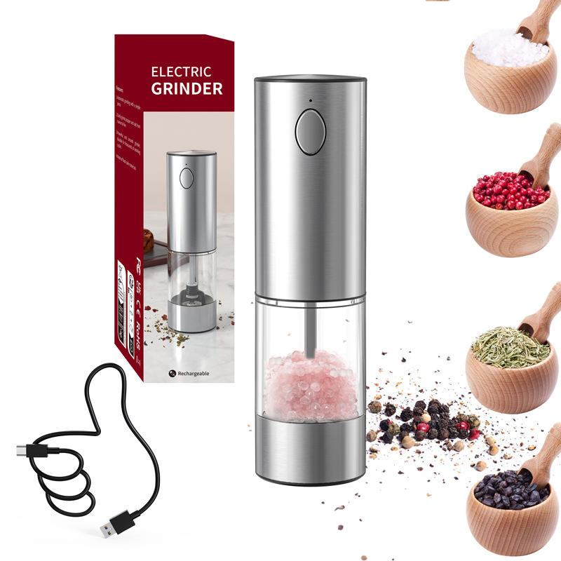 Conjunto de moedores elétricos de especiarias mini ajustáveis para cozinha, recarregáveis por USB, para pimenta e sal