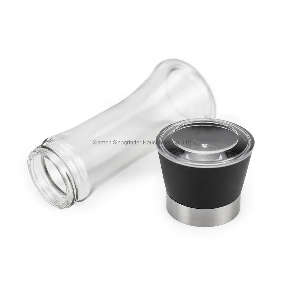 Moedor de Sal do Mar e Pimenta de Vidro Ecológico 180ml com Tampa de Aço Inoxidável
