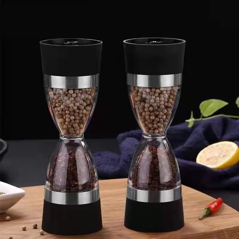 Conjunto de Moedores de Sal e Pimenta em Aço Inoxidável e Vidro, Moedor de Especiarias Ajustável para Cozinha e Uso na Mesa