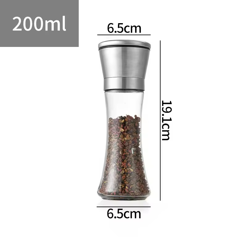 Conjunto de Moedores de Sal e Pimenta Ajustáveis de Alta Qualidade Atacado Moedor de Especiarias de Cerâmica Manual Moedor de Metal Transparente para Sal e Moedor de Pimenta
