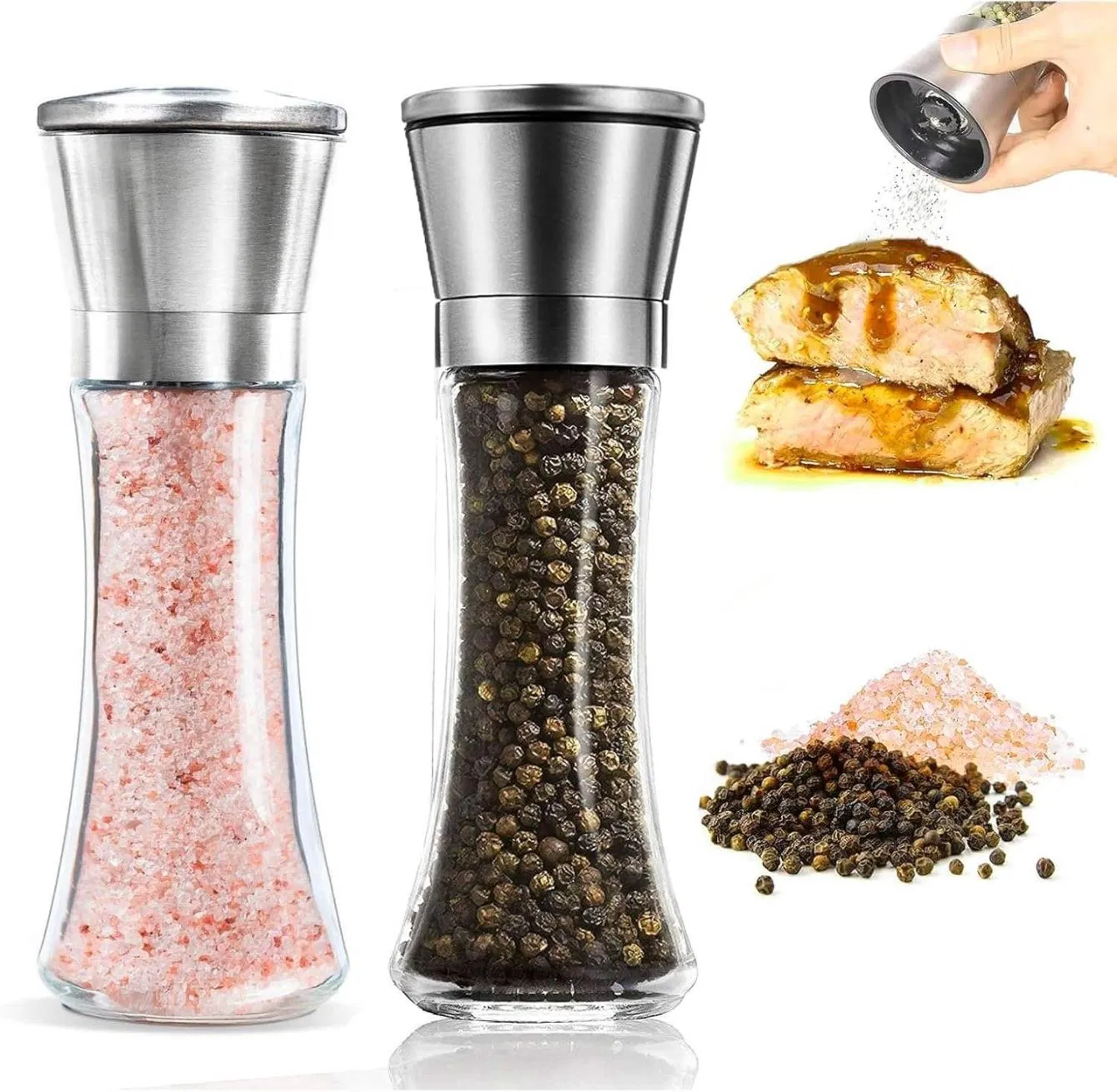 Moedor de Sal e Pimenta de Aço Inoxidável Manual com Ajuste de Granulometria para Cozinha