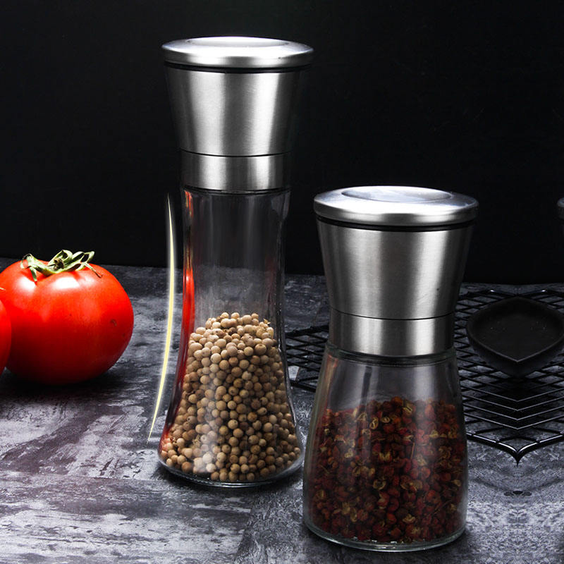 Moedor de Sal e Especiarias de Aço Inoxidável para Cozinha, Manual de Pimenta em Vidro