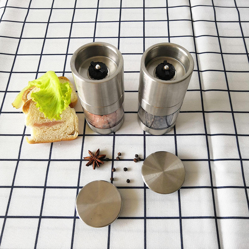 Moedor Manual de Aço Inoxidável Mini para Sal e Pimenta com Pote de Plástico para Cozinha
