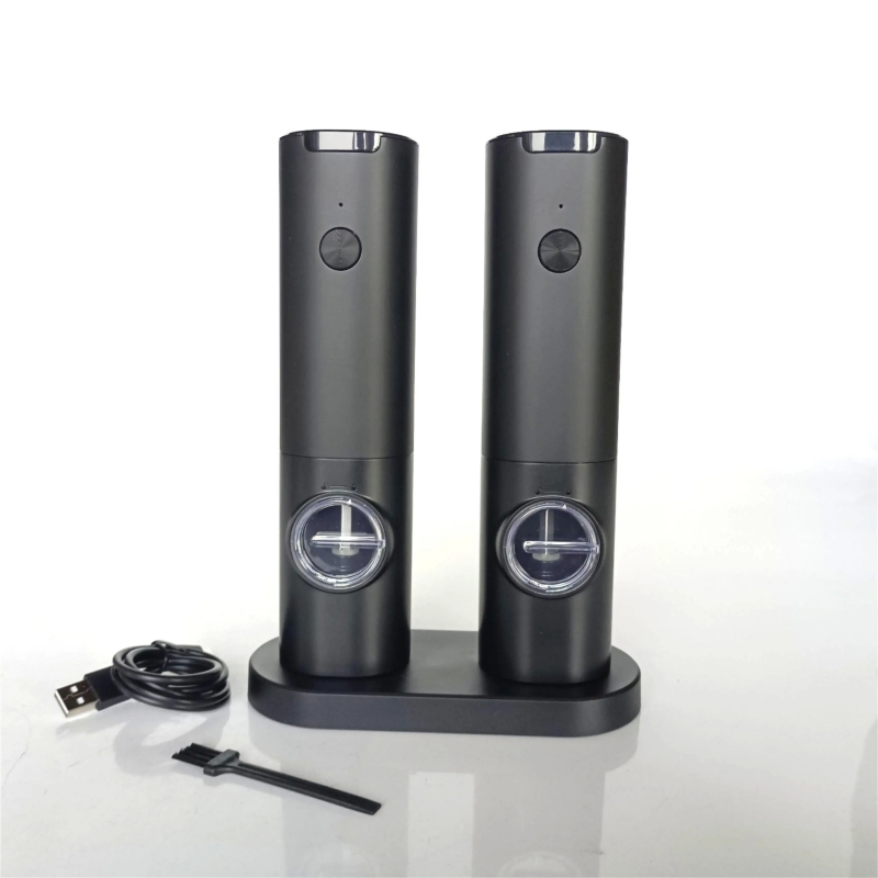 Moedor de pimenta elétrico recarregável USB único ou em conjunto, moinho de sal em ABS e aço inoxidável com escova
