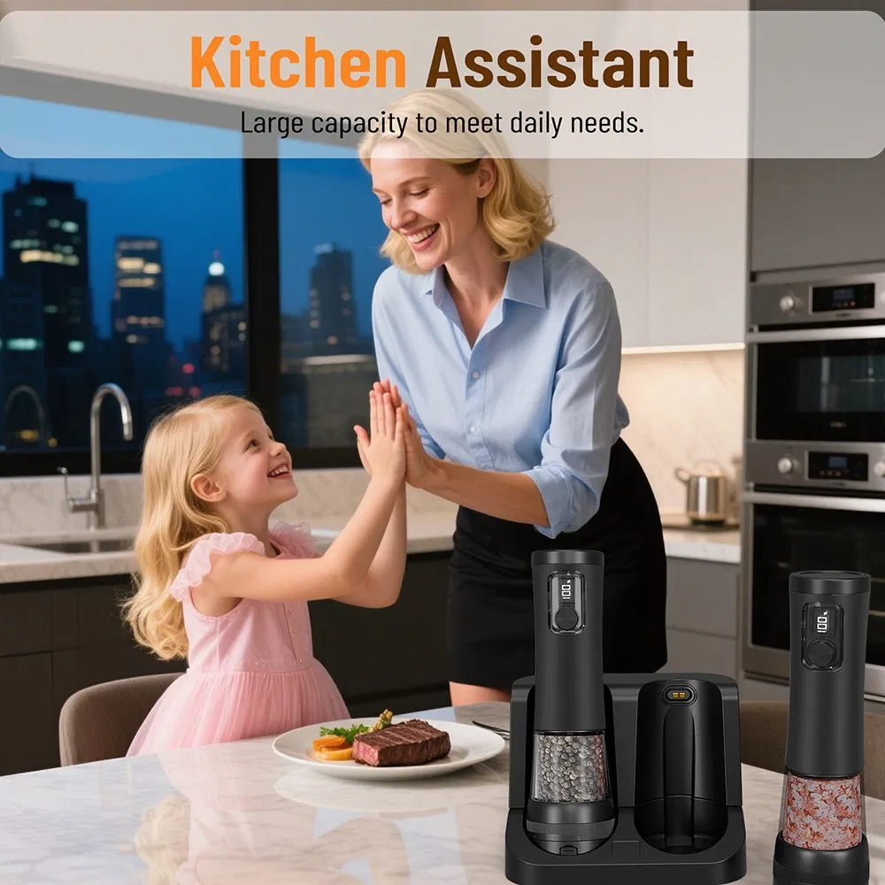 Electric Salt and Pepper Grinder Set Automatic Ceramic Rechargeable Stainless Steel Wyz30187