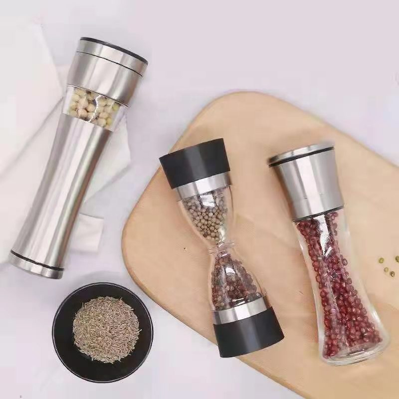 Conjunto de Moedores de Sal e Pimenta em Aço Inoxidável e Vidro, Moedor de Especiarias Ajustável para Cozinha e Uso na Mesa