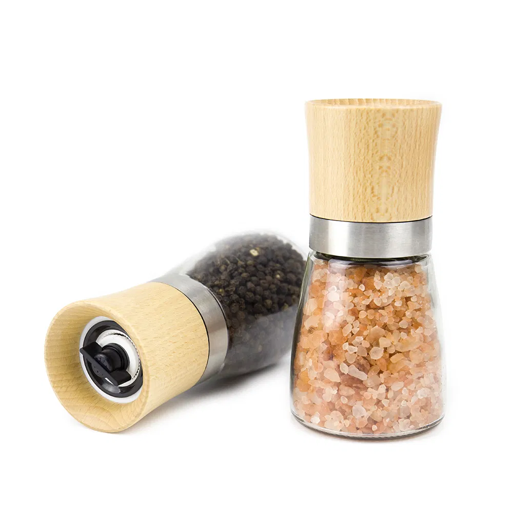 Frasco de Vidro Profissional para Especiarias com Moedor de Sal e Pimenta