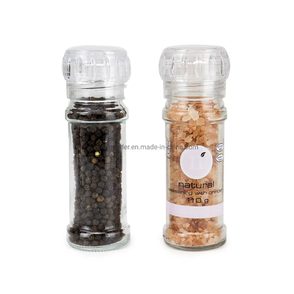 Moedor de Especiarias Mini Manual de Plástico com Tampa de Vidro para Temperos, Sal e Pimenta