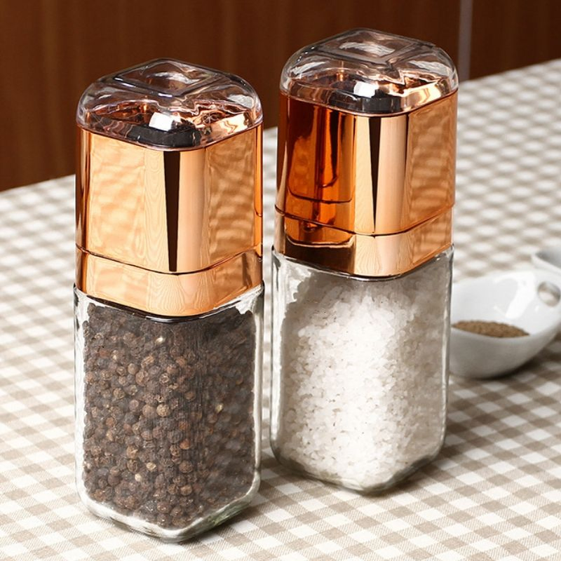 Moedor de Sal e Pimenta Acrílico Portátil Atacado Moedor de Pimenta com uma Mão Tampa Electroplated Shaker