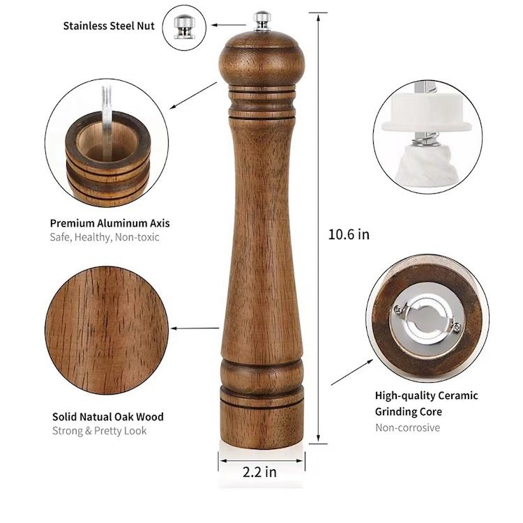New Design Round Ball Manual Wooden 5 8 10 Inch Spice Salt and Pepper Grinder Set