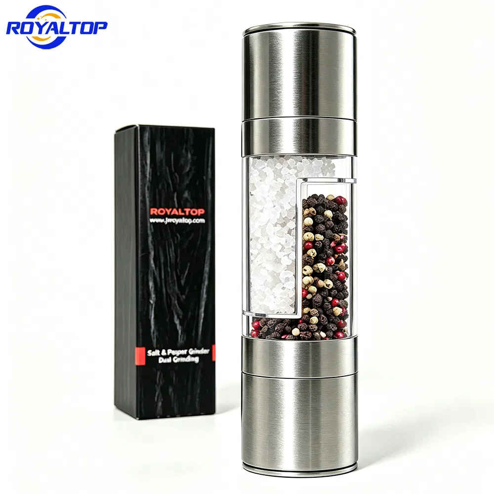 Leading 2 in 1 Salt&Pepper Set Spice Grinding Bottle Refillable Pepper Mill Adjustable Salt Shaker Grinder for Kitchen