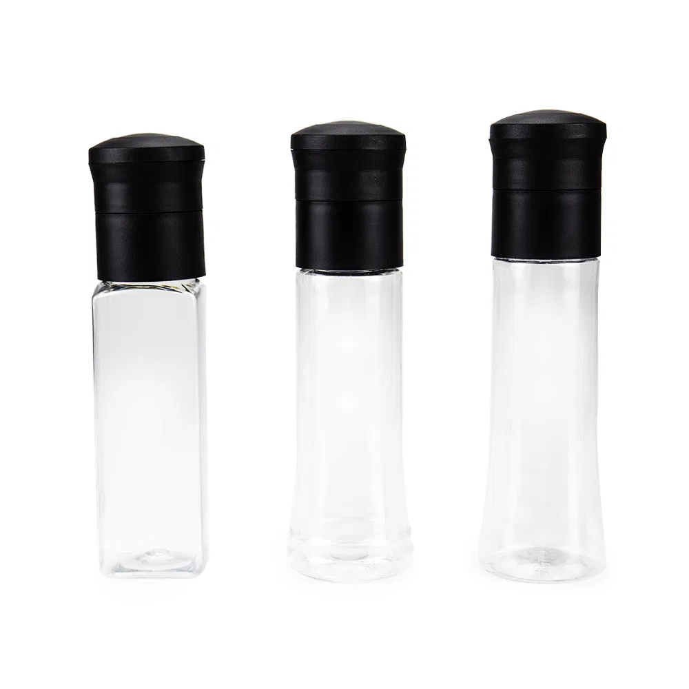 Frasco Pet de Grau Alimentício 320ml com Moedor de PC para Temperos de Sal e Pimenta