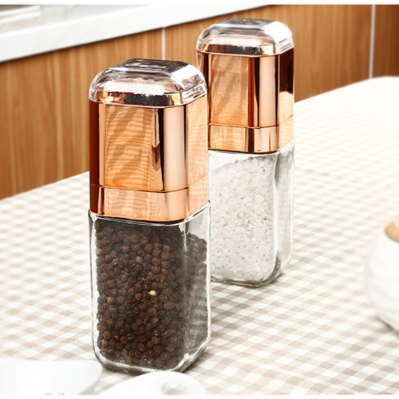 Moedor de Sal e Pimenta Acrílico Portátil Atacado Moedor de Pimenta com uma Mão Tampa Electroplated Shaker