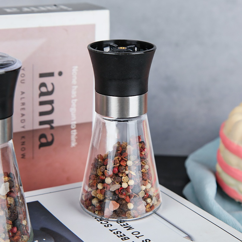 100ml Garrafa de Vidro para Sal e Pimenta em Lote, Garrafa de Especiarias de Vidro Transparente com Tampas de Moedor