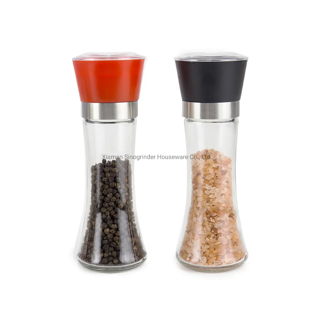 Moedor de Sal do Mar e Pimenta de Vidro Ecológico 180ml com Tampa de Aço Inoxidável