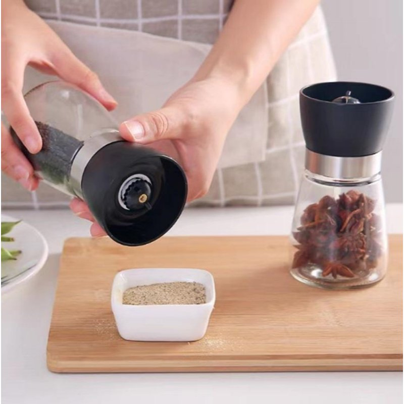 Venda Quente 180ml 200ml Atacado Mini Embalagem de Temperos Aço Inoxidável Sal e Pimenta Moedor Manual de Vidro Garrafa Moedor de Temperos