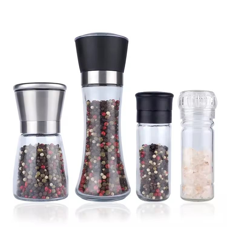 Conjunto de Moedores de Pimenta Minimalista da China, Garrafa de Plástico Acrílico, Pequeno Moedor de Gergelim, Pimenta e Sal
