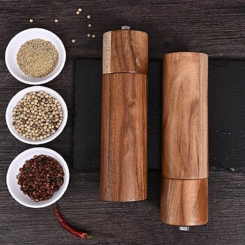 Produto em alta: Moedor de temperos de madeira maciça recarregável para sal e pimenta, ferramenta de cozinha para chefs em casa