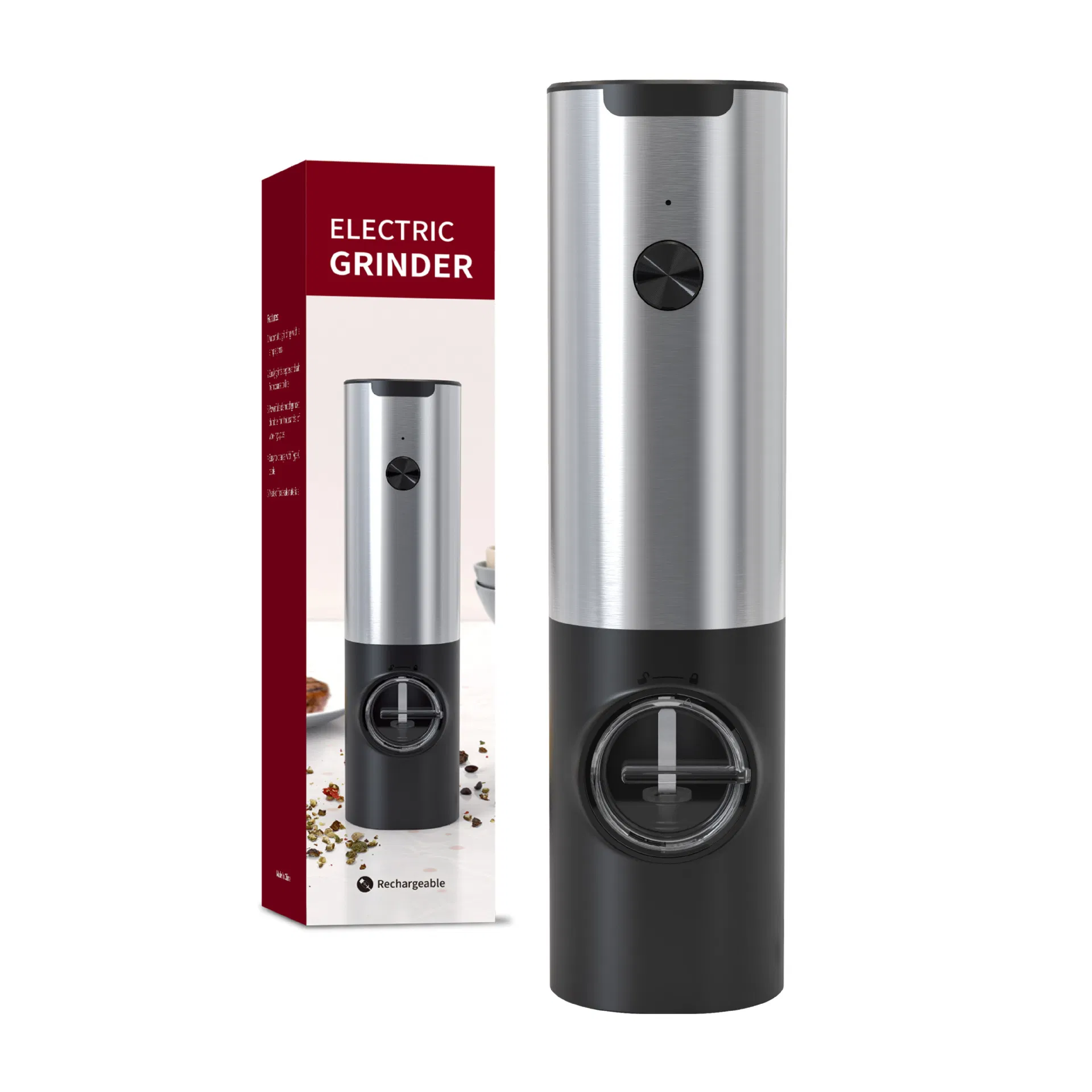 Moedor de pimenta elétrico recarregável USB único ou em conjunto, moinho de sal em ABS e aço inoxidável com escova