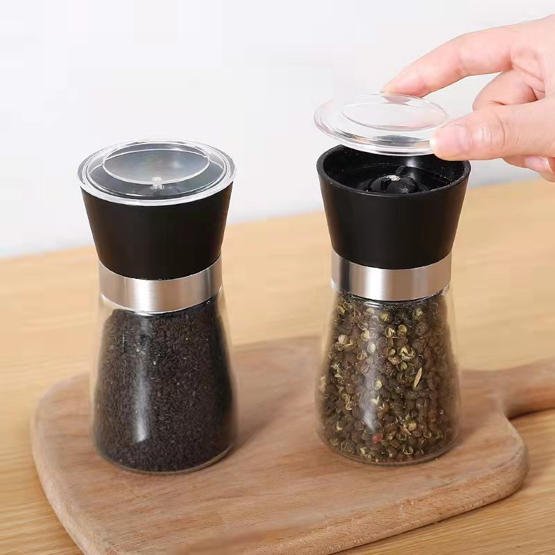 Uso Doméstico na Cozinha 180ml 200ml Moedor Manual Redondo de Vidro para Sal, Pimenta e Especiarias, Moedor de Especiarias para Cozinhar