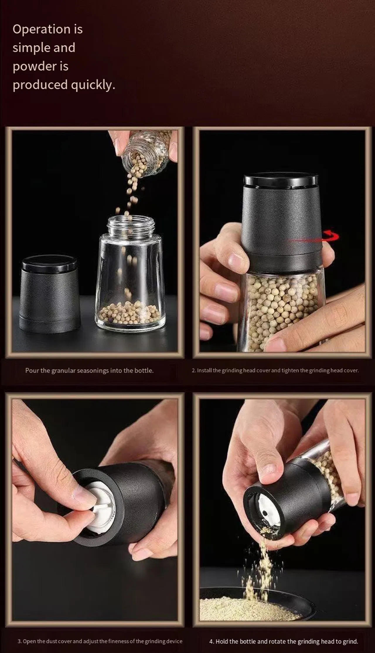 Moedor Manual Multifuncional para Uso Doméstico e Profissional para Pimenta, Sal, Especiarias, Ervas, Sementes e Grãos