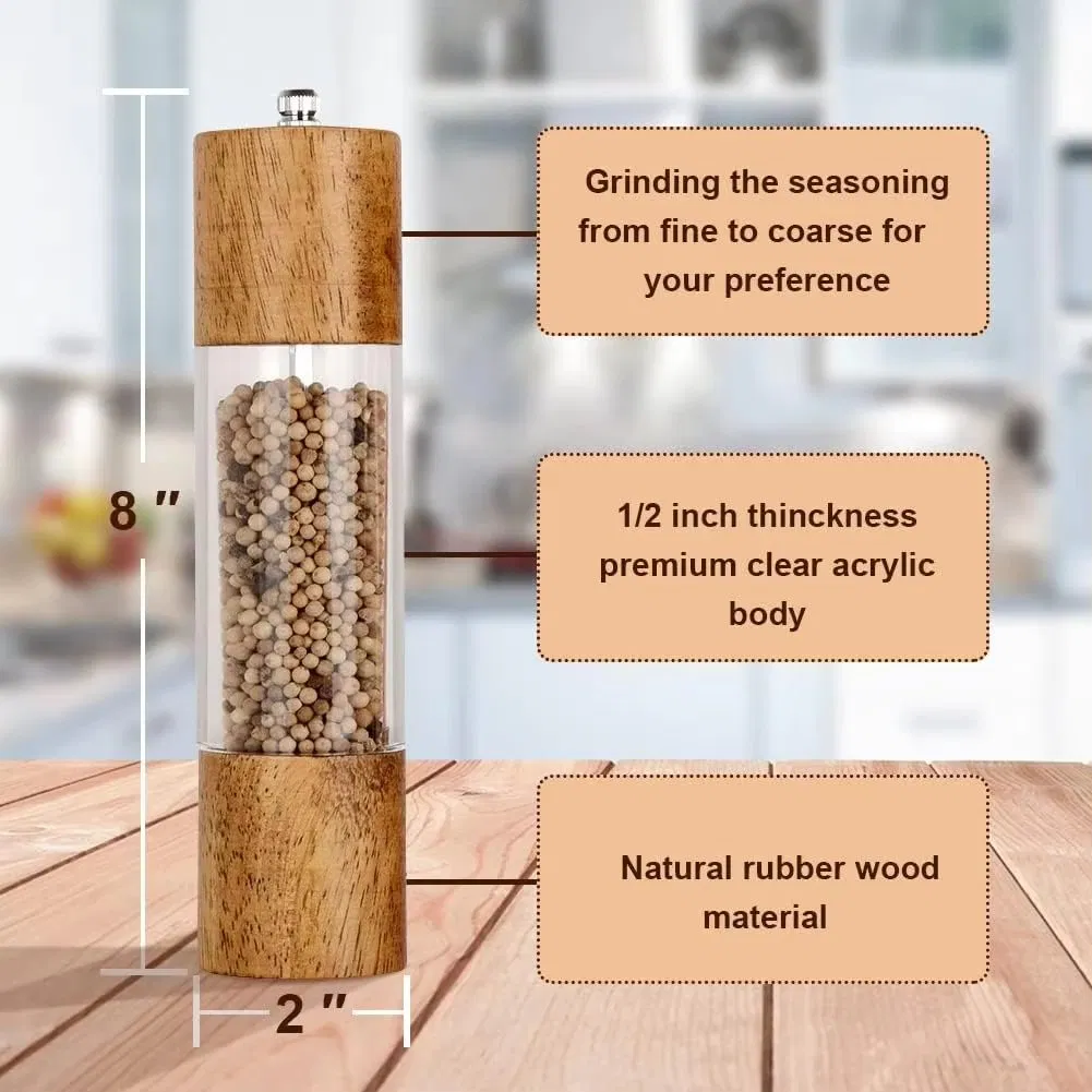 8inch Wood Salt and Pepper Spices Grinder Mill Hand Manual Adjustable Roughness Ceramic Burr Grinder