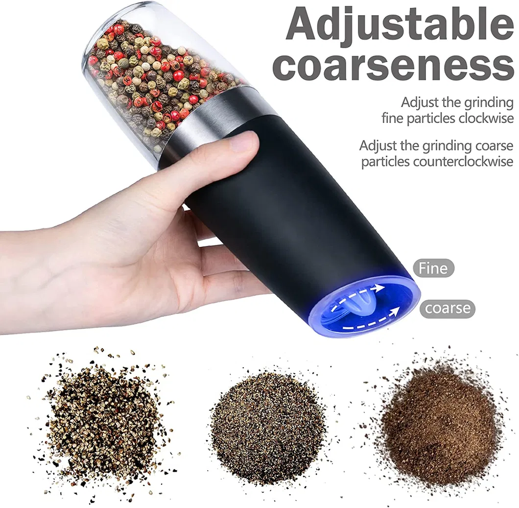 Conjunto de Moedores de Sal e Pimenta Elétricos de Gravidade em Aço Inoxidável Preto com Luz Azul