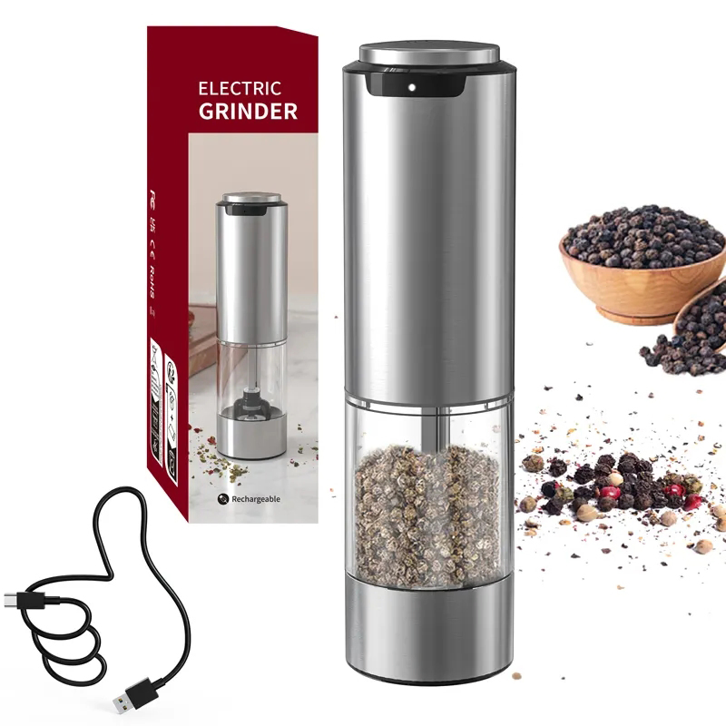 Moedor Elétrico de Sal e Pimenta USB Carregado de Grande Capacidade 95ml com Luz LED Ferramentas de Cozinha Moinhos de Especiarias e Ervas