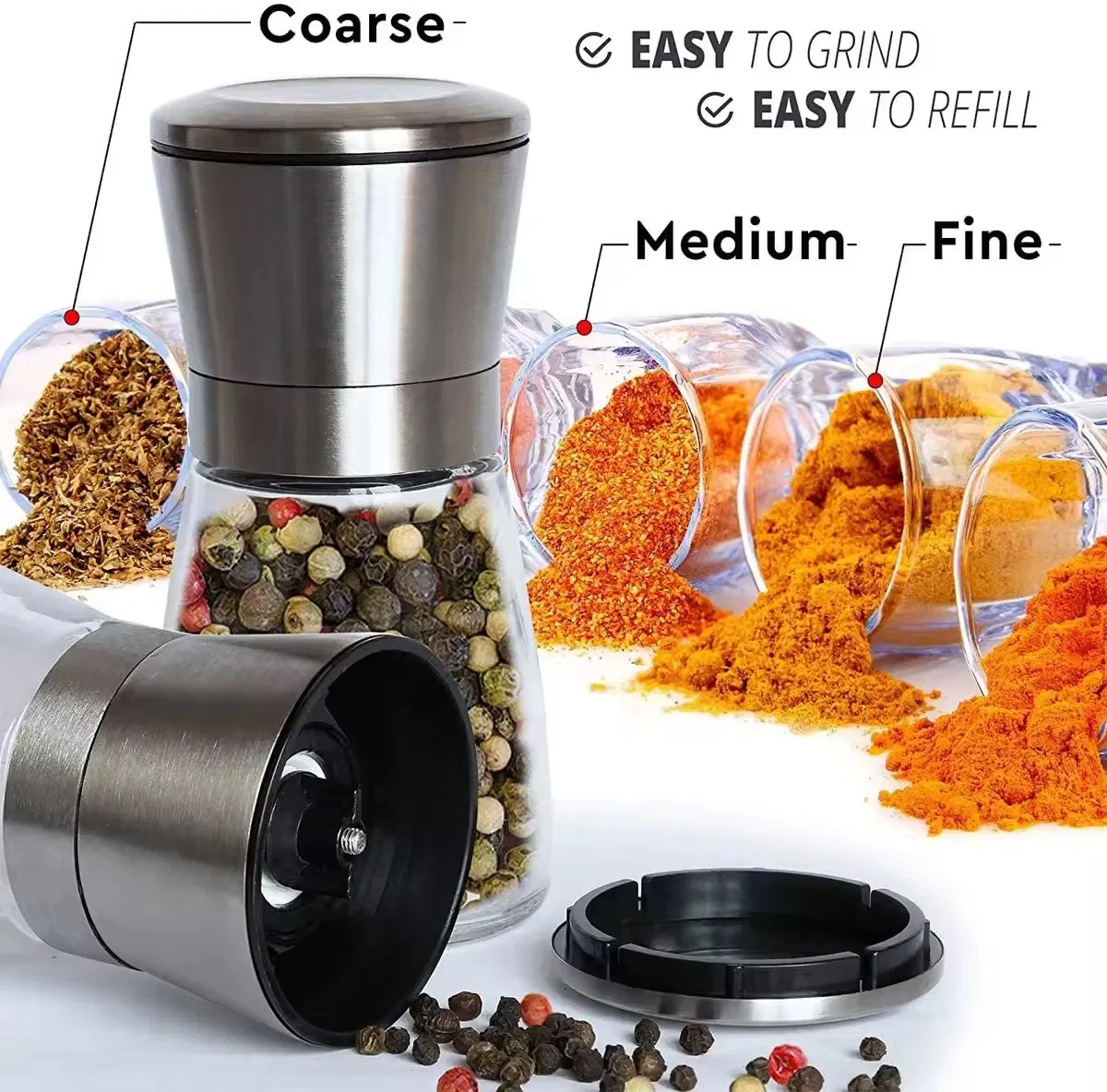 Manual de Cozinha Moedor de Ervas e Especiarias Recipiente para Especiarias Dosador Ajustável de Cerâmica para Sal e Pimenta Conjunto com Base