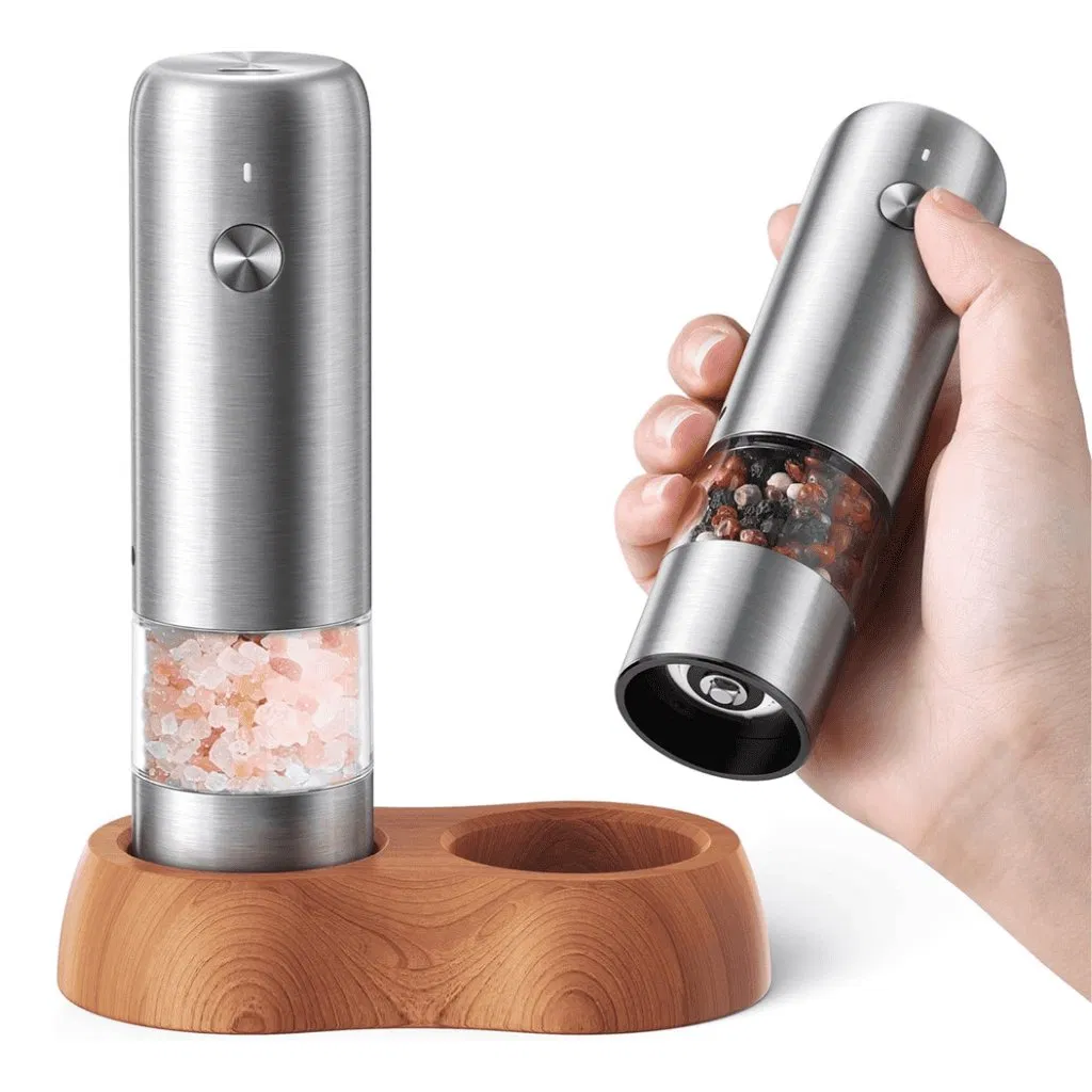Moedor de Sal e Pimenta Elétrico Personalizado em Aço Inoxidável Recarregável para Cozinha