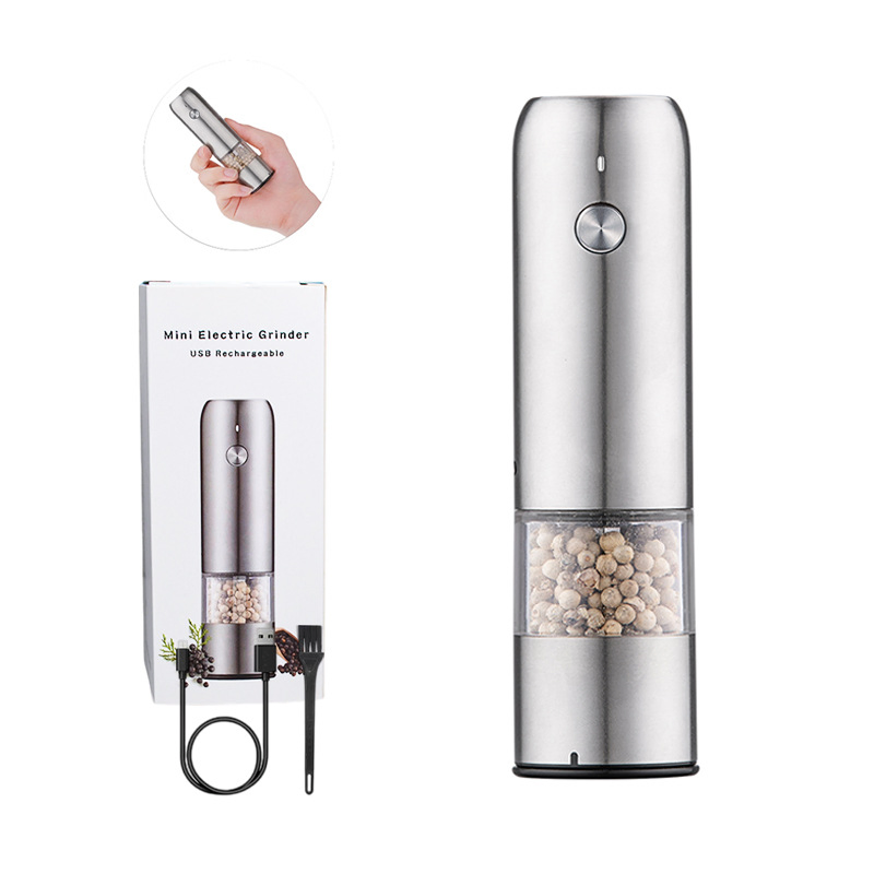Moedor de Sal e Pimenta Elétrico Personalizado em Aço Inoxidável Recarregável para Cozinha