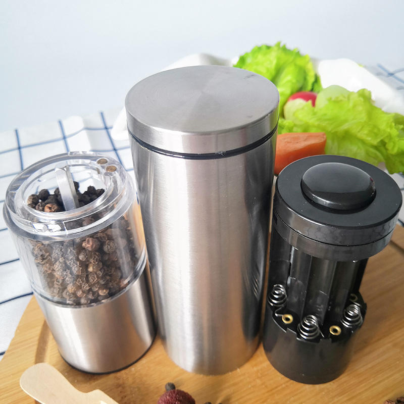 Moedor de Sal e Pimenta Elétrico Ajustável em Aço Inoxidável Conjunto Automático com Luz LED