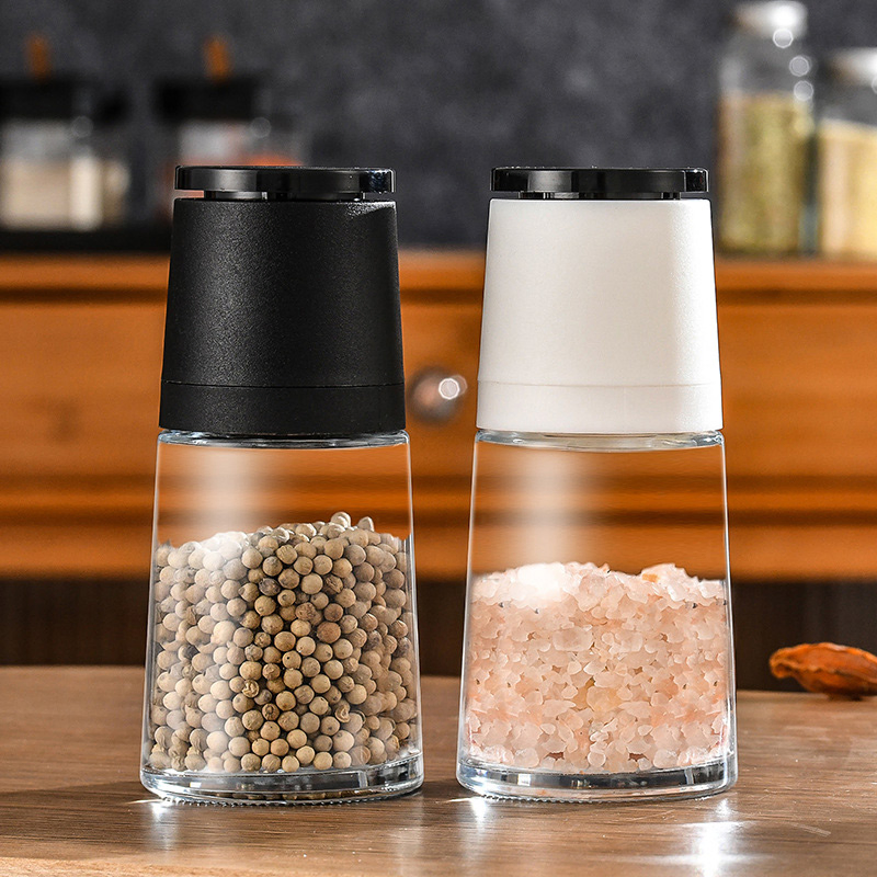 Moedor de Sal e Pimenta de Vidro Manual por Atacado com Ajuste de Granulometria 140ml