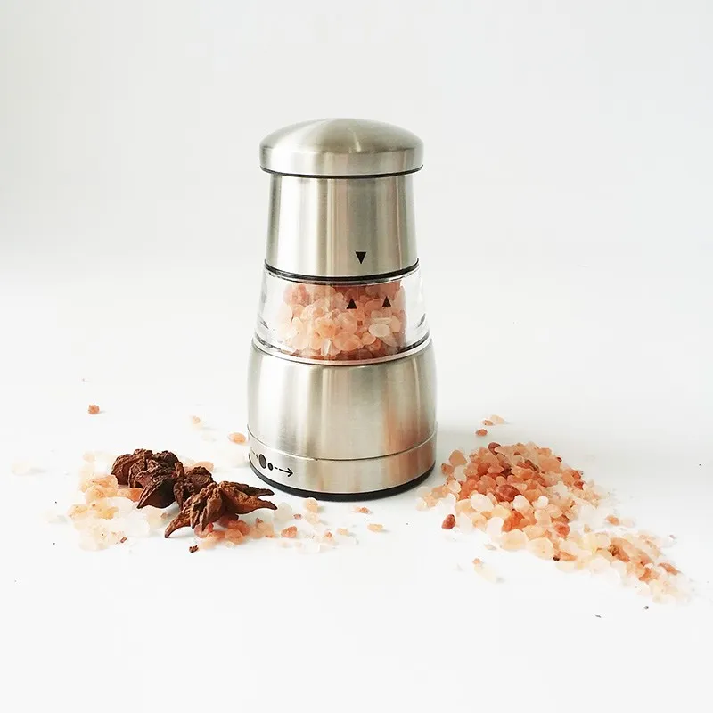 Moedor de Sal e Pimenta Acrílico Portátil Atacado Moedor de Pimenta com uma Mão Tampa Electroplated Shaker