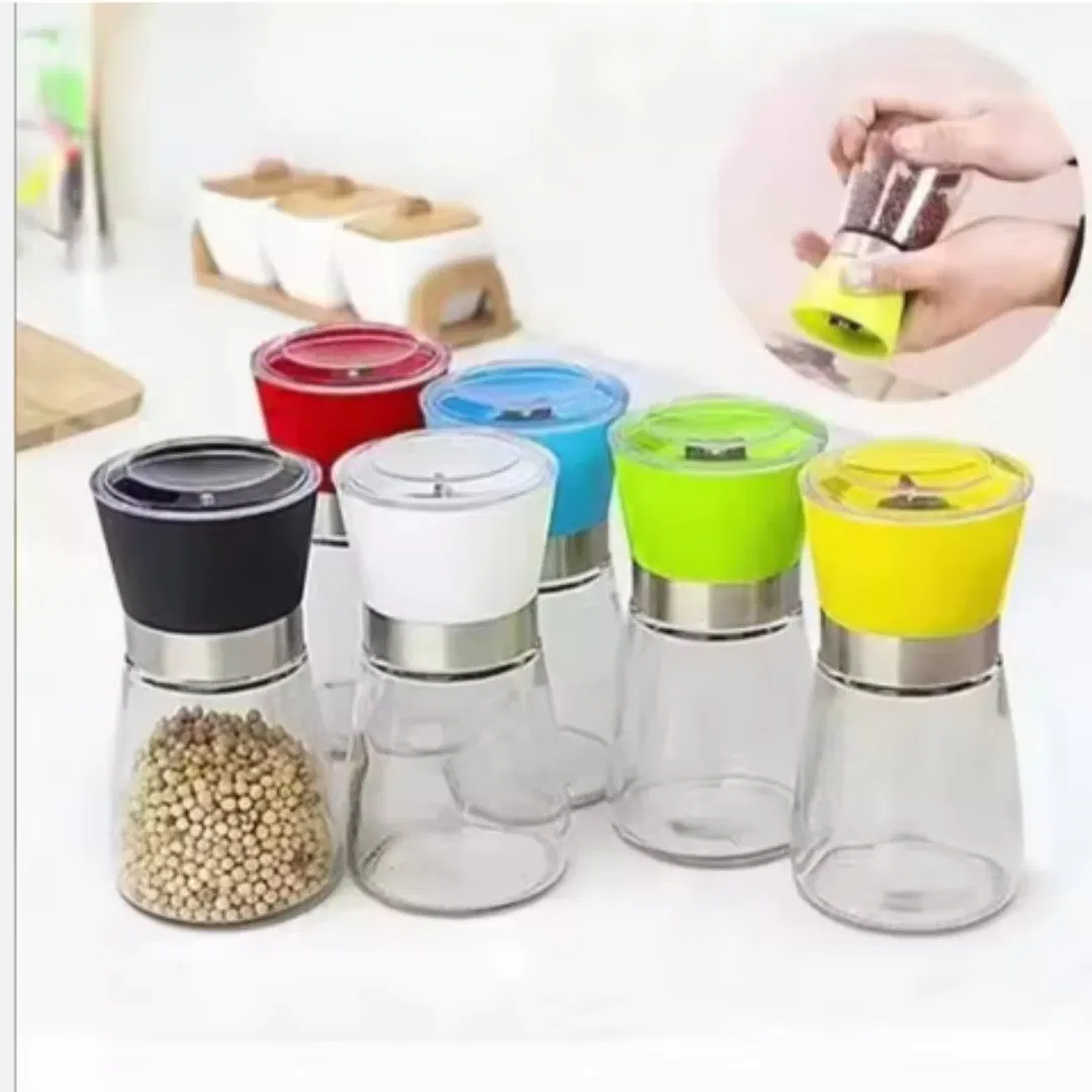 Moinho de Sal e Pimenta Manual Mini de Vidro com Núcleo Cerâmico 100ml Moedor de Especiarias Secas Açúcar