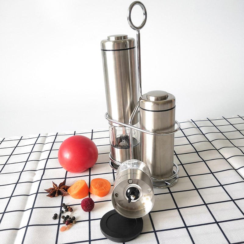 Moedor de Pimenta Portátil e Sal Elétrico Atacadista Moedor de Pimenta Automático com Suporte de Acrílico
