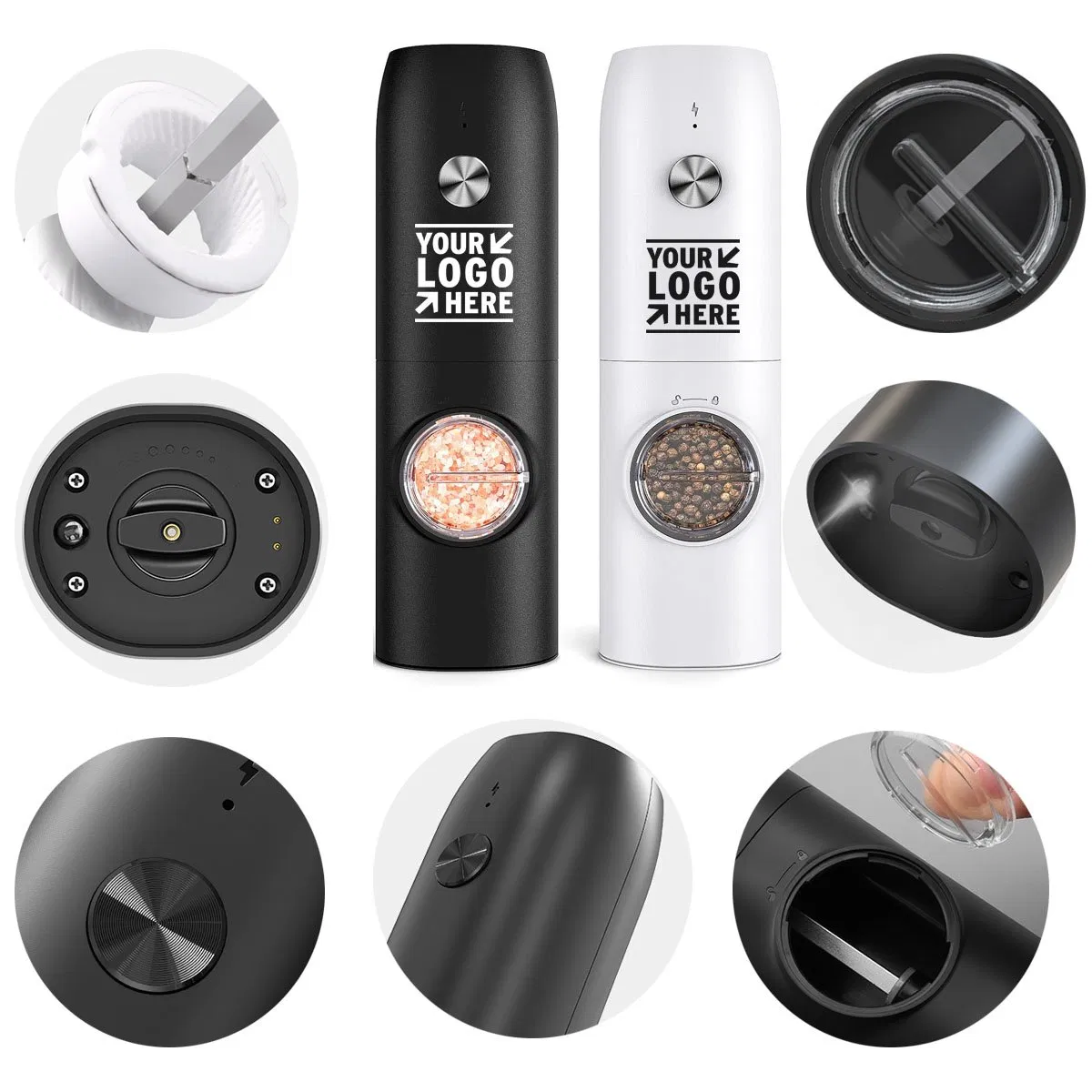 Moedor de Sal e Pimenta Elétrico Automático Recarregável por USB com Ajuste de Granulometria