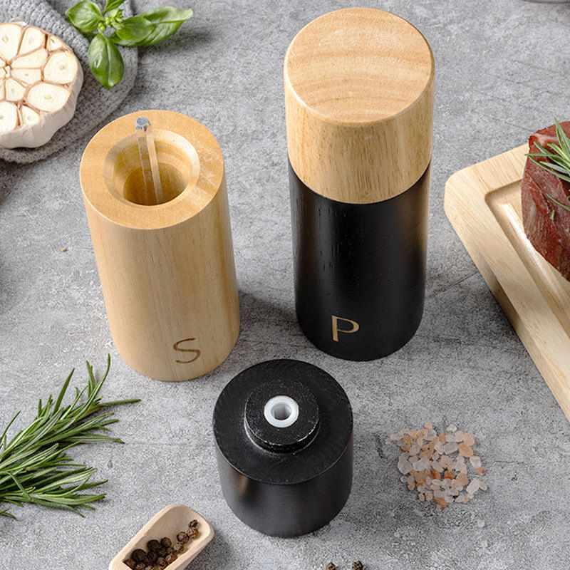 Moedor de Sal e Pimenta de Madeira de Borracha de Alta Qualidade, Moedor de Especiarias de Madeira Personalizado