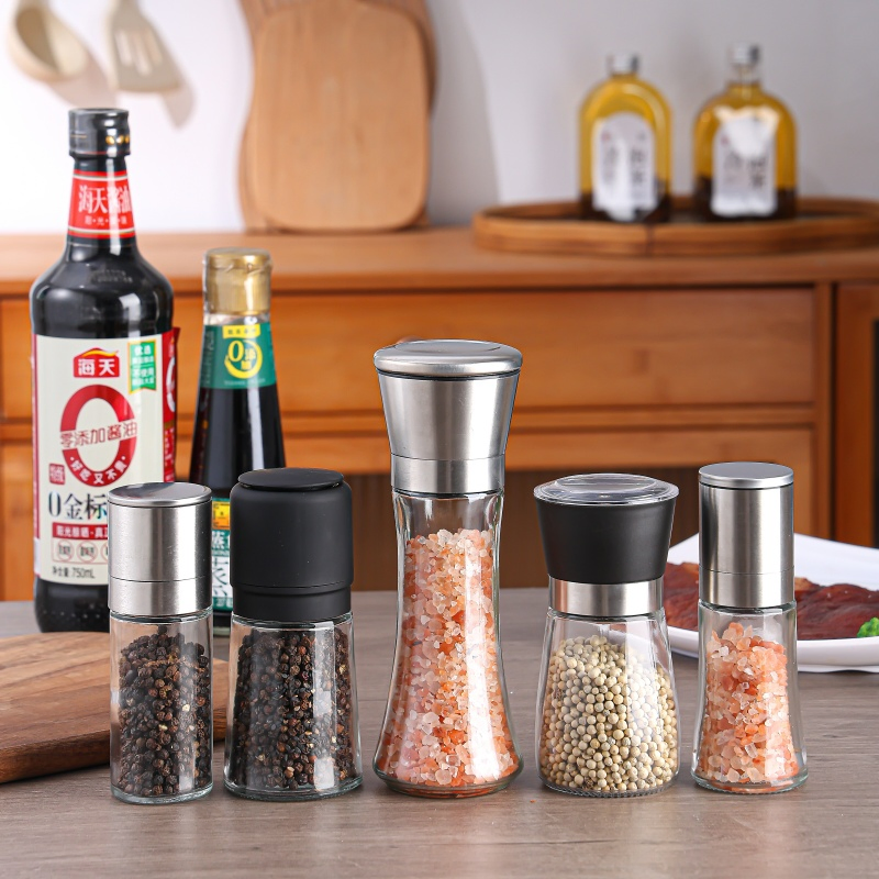 Moedor de Pimenta Manual de Plástico e Vidro para Sal, Ervas e Especiarias, Utensílios de Cozinha para Temperar em Churrasco