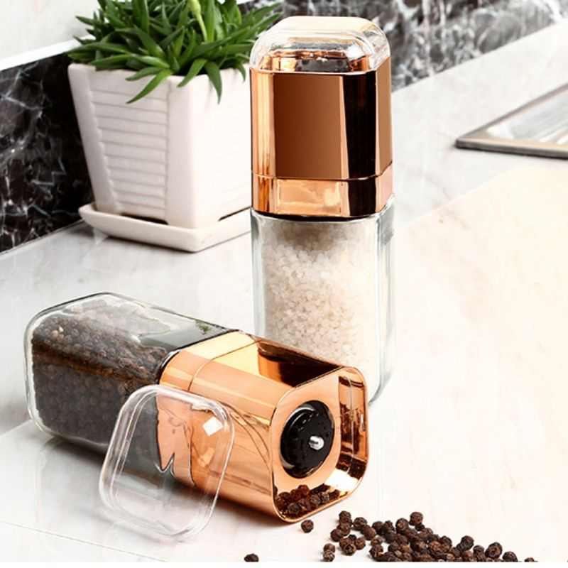 Moedor de Sal e Pimenta Acrílico Portátil Atacado Moedor de Pimenta com uma Mão Tampa Electroplated Shaker