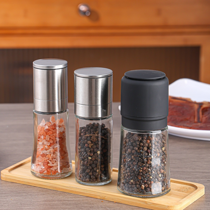 Moedor de Pimenta Manual de Plástico e Vidro para Sal, Ervas e Especiarias, Utensílios de Cozinha para Temperar em Churrasco