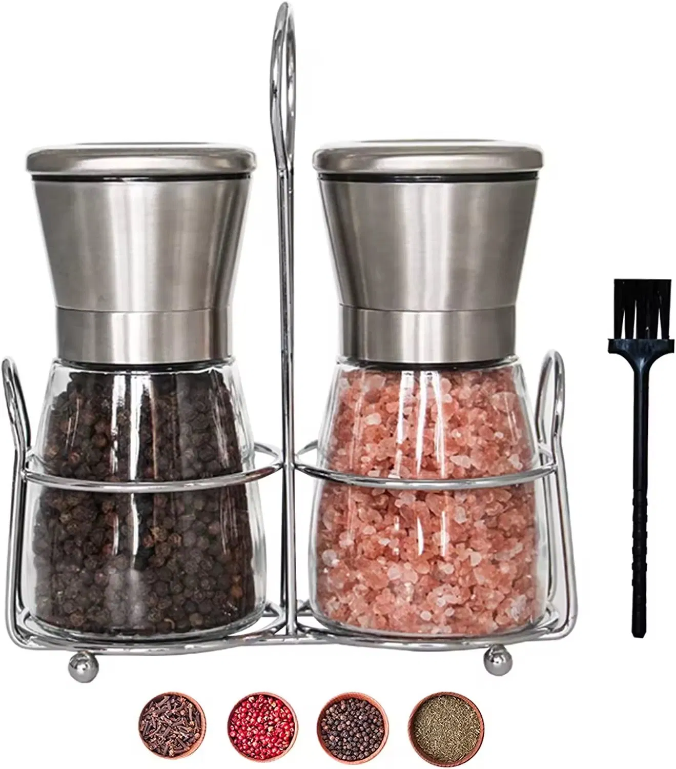 Manual de Cozinha Moedor de Ervas e Especiarias Recipiente para Especiarias Dosador Ajustável de Cerâmica para Sal e Pimenta Conjunto com Base