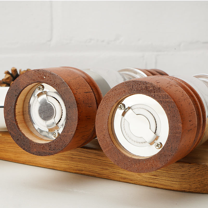 Wood Manual Pepper Grinder Refillable Salt and Pepper Mills, Salt Grinder Visible Adjustable Ceramic Grinding