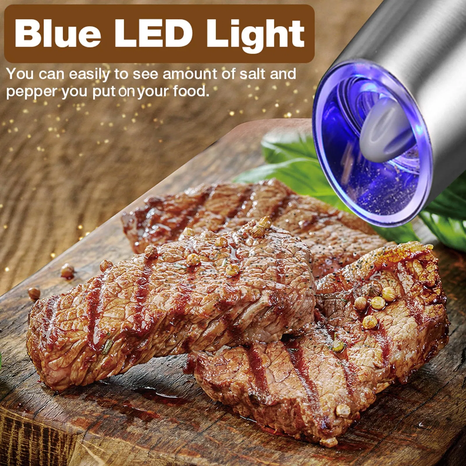 Electric Salt Pepper Grinder Set Battery Operated Automatic Spice Mill LED Light