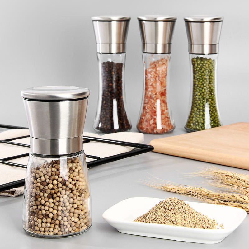 Conjunto de Moedores de Sal e Pimenta, Moinhos Cerâmicos Premium com Ajuste de Granulometria, Moedor de Especiarias Refilável