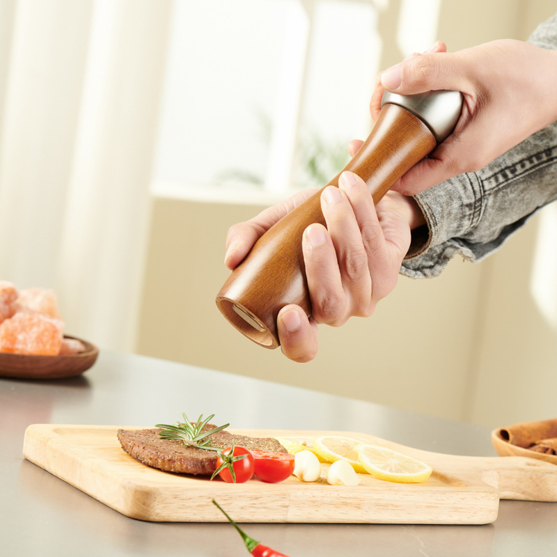 Moedor de Sal e Pimenta de Acrílico com Tampa de Madeira de Acácia e Moedor