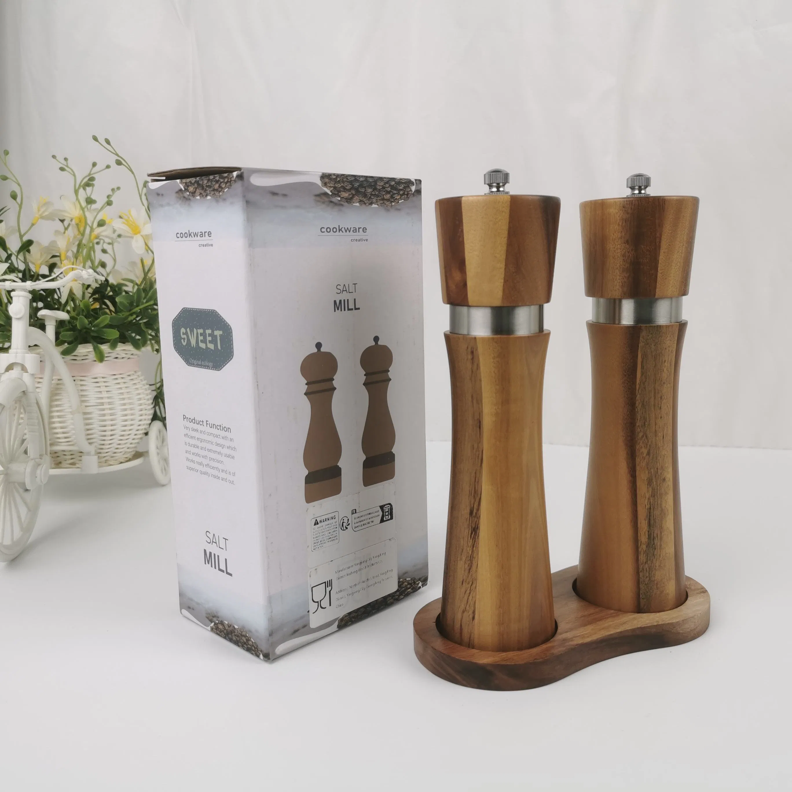 8 Conjunto de Moedores de Sal e Pimenta de Madeira de 8 Polegada Moedor Manual de Sal e Pimenta para Cozinha 2 PCS Moedor