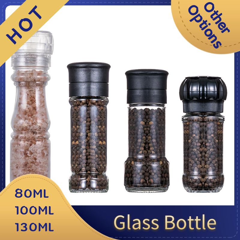 Manual de Cozinha Tampa de Plástico Moedor Personalizado 100ml Moinhos de Sal e Pimenta de Vidro à Venda