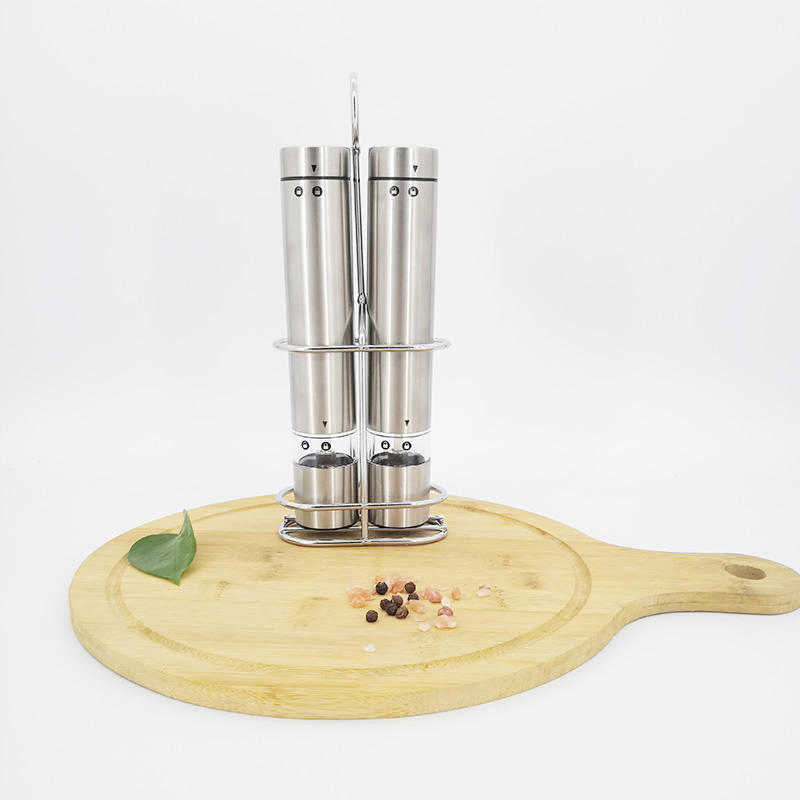 Moedor Elétrico Automático Mini de Fábrica para Pimenta e Sal, Triturador Elétrico de Sal e Pimenta com Suporte de Metal